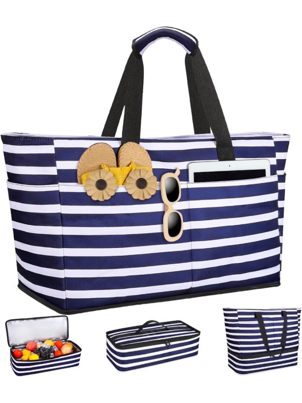 Large Waterproof Beach Tote with Cooler - 49L Sandproof Travel Bag for Pool
